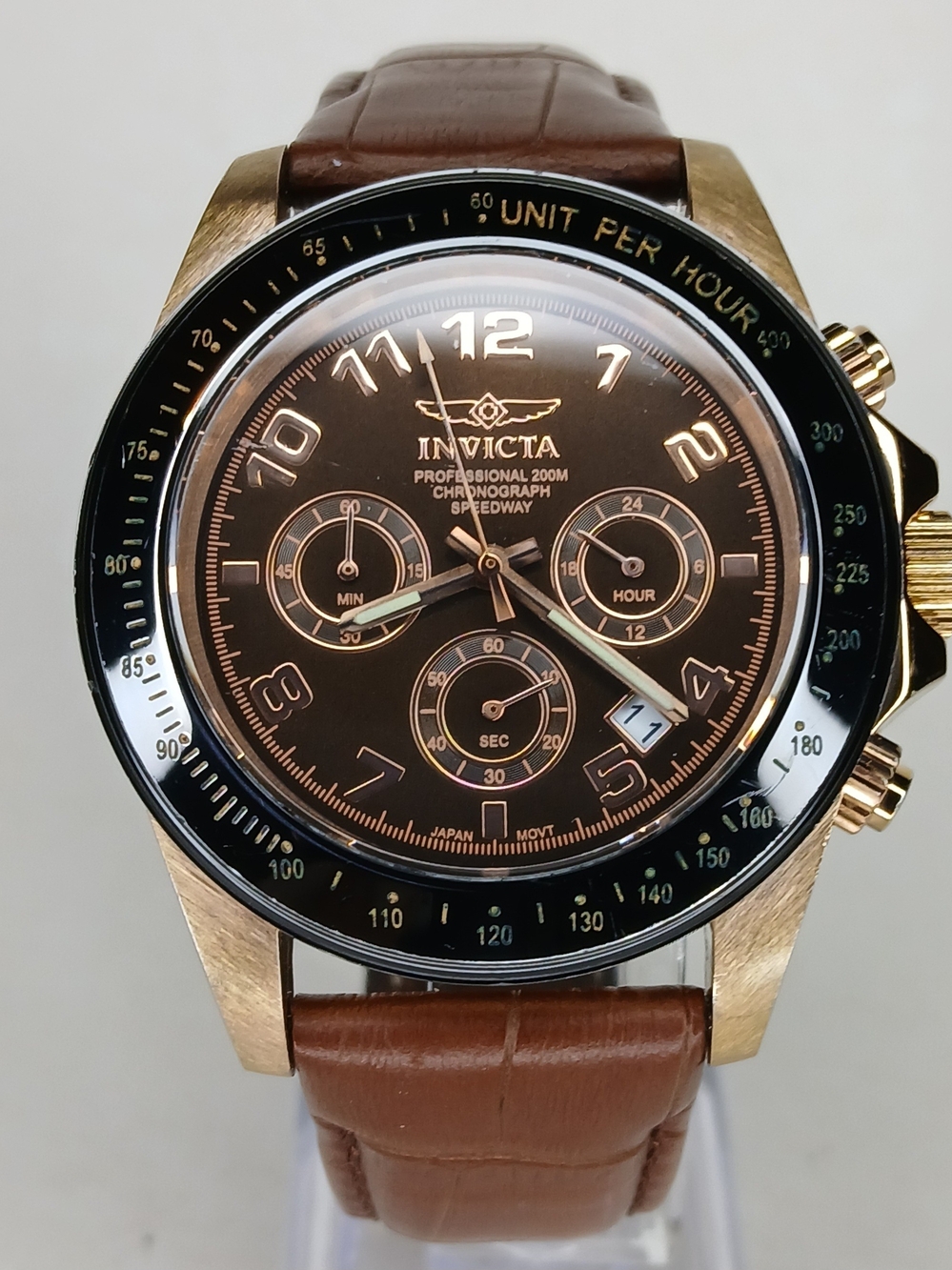 Invicta Speedway 10712 Gold Tone Brown Dial Chronograph Watch 200M Leather - Picture 8 of 10